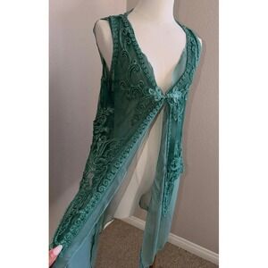 Pretty Angel Embroidered Sheer Vest Women Small Teal Green Boho Layering